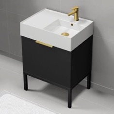 24 inch Small Bathroom Vanity, Modern, Matte Black, Free Standing